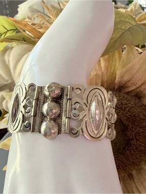 Taxco 925 Sterling Silver Wide Panel Bracelet